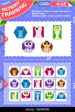 Memory game children. learning of geometry shapes. Memory training Stock Vector