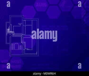 Engineering draft of heating system in the house Stock Vector