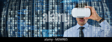 Composite image of close up of businessman using vr glasses Stock Photo