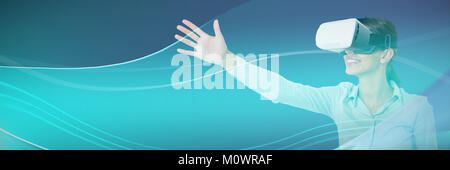 Composite image of female executive using virtual reality headset Stock Photo