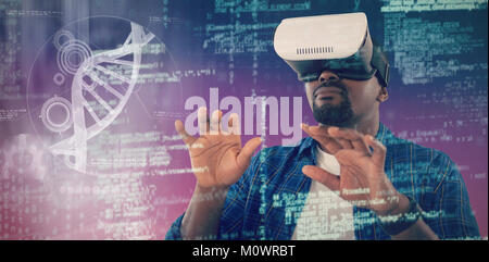 Composite image of man gesturing while using virtual reality headset Stock Photo