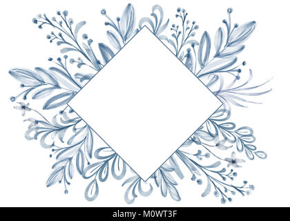 Watercolor Flower frame Leaf summer Isolated on white background for greeting cards for the wedding, St. Valentine's Day Stock Photo