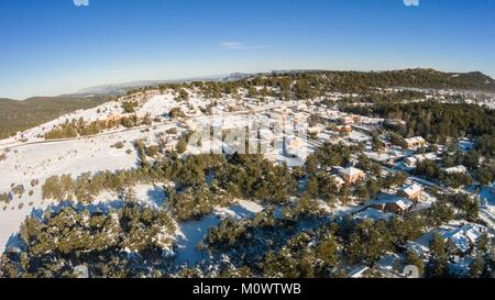 France,Var,Green Provence,Massif of Sainte Baume,national forest of La Sainte Baume,Plan d'Aups village,aerial view Stock Photo