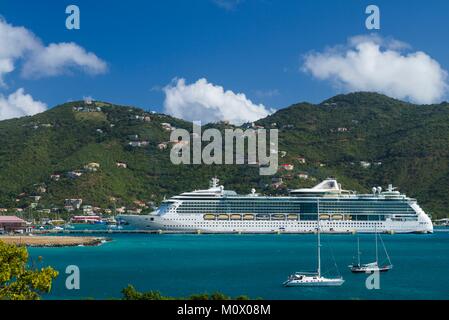 British Virgin Islands,Tortola,Road Town,elevated port view with cruiseship Stock Photo