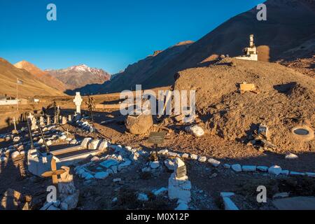 Argentina,Mendoza Province,Las Cuevas,Cementerio Andinista,cemetery for mountain climbers who died on Cerro Aconcagua Stock Photo