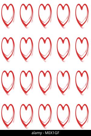 Repeated red heart pattern on plain white background Stock Vector