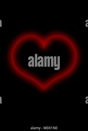 Red Neon Heart On Plain Black Background Stock Vector