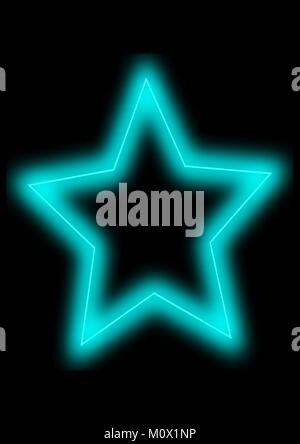Turquoise Neon Star On Black Background Stock Vector