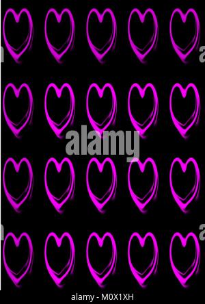 Bright Pink Hearts Repeated On Black Background Stock Vector