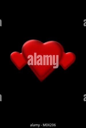 3 Shiny Red Hearts On A Black Background Stock Vector