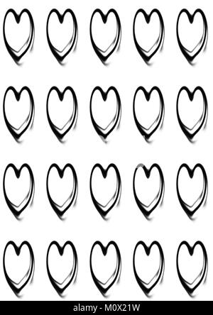 Black Heart Outline Repeated Pattern On Plain White Background Stock Vector