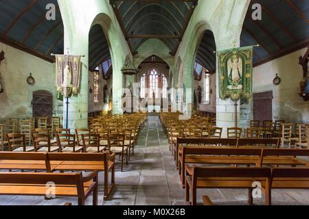 France,Finistere,Cap Sizun,Confort Meilars,the nave of Notre Dame de Confort church Stock Photo