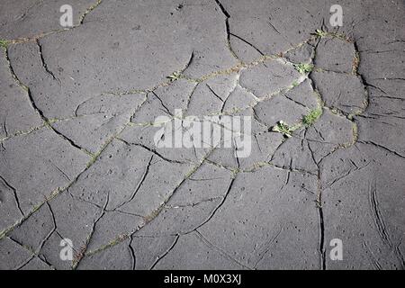Cracked asphalt surface on a bad road in Poland. Stock Photo