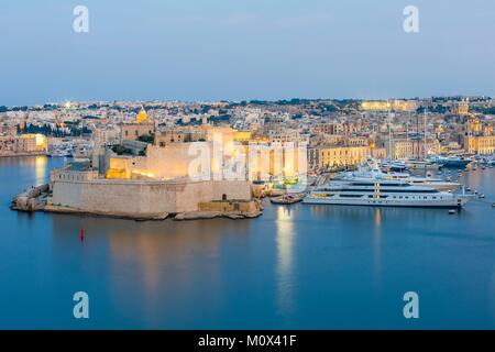 Malta,Valletta,listed as World Heritage by UNESCO,the Three Cities,Birgu or Vittoriosa,fort Sant Angelo Stock Photo