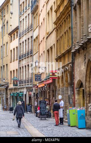 France,Rhone,Lyon,historic centre classified as a UNESCO World Heritage site,Old Lyon district,Saint-Jean street Stock Photo