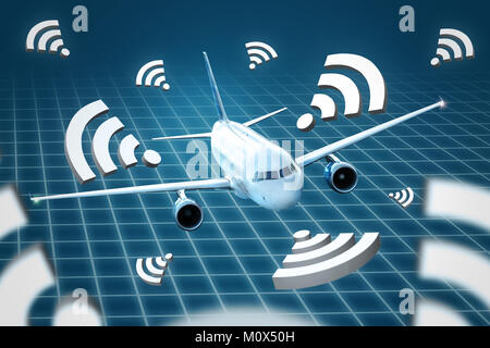 Airplane with wifi symbols Stock Photo