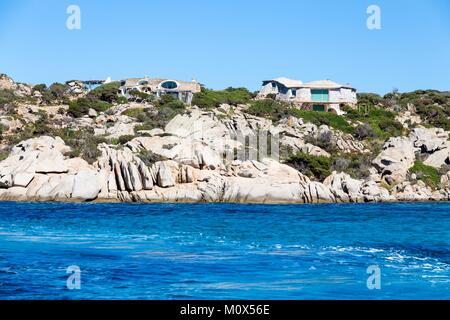 France,South Corsica,Island Cavallo,creek of Cala di Grecu,houses of fantastically wealthy celebrities Stock Photo