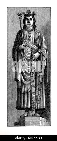 Statue of King Alfonso X of Castile, November 23, 1221 in Toledo - April 4, 1284 in Seville, was from 1252 until his death King of Castile and Leon, Votive statue in the Cathedral of Toledo, Spain, digital improved file of a original print of the 19. century Stock Photo