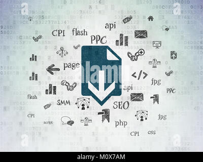 Web development concept: Painted blue Download icon on Digital Data Paper background with  Hand Drawn Site Development Icons Stock Photo