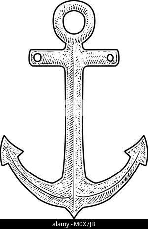 Anchor illustration, drawing, engraving, ink, line art, vector Stock Vector