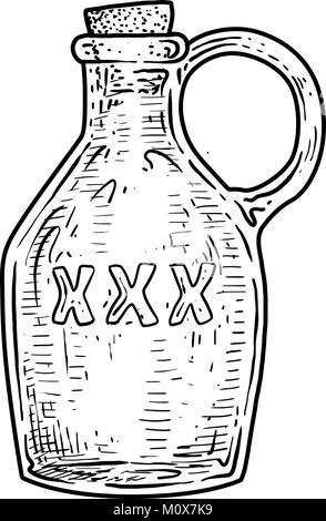 Bottle of rum illustration, drawing, engraving, ink, line art, vector Stock Vector