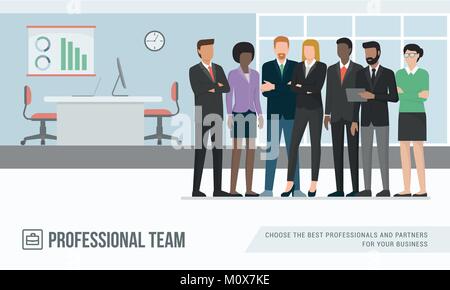 Confident multi-ethnic business people posing together in the office, corporate business and cooperation concept Stock Vector