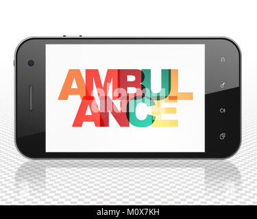 Health concept: Smartphone with Painted multicolor text Ambulance on display, 3D rendering Stock Photo