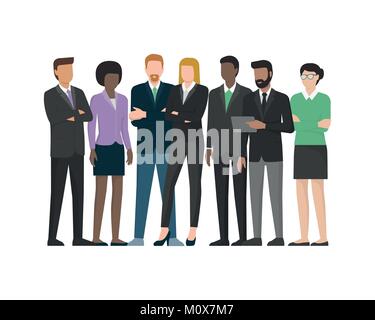 Multiethnic business team: office workers and executives standing together Stock Vector