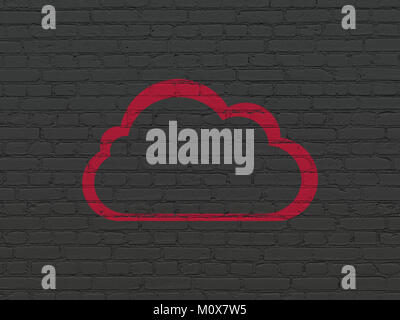 Cloud networking concept: Painted red Cloud icon on Black Brick wall background Stock Photo