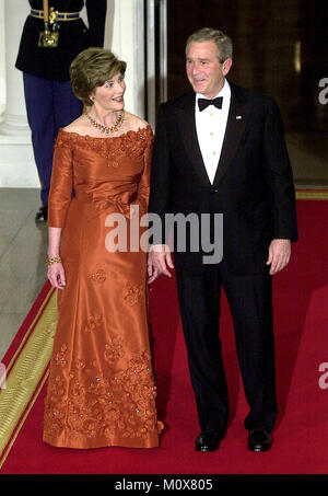 Washington, D.C. - November 2, 2005 -- United States President George W. Bush and first lady Laura Bush welcome Charles, the Prince of Wales and Camilla, the Duchess of Cornwall to the White House for a Social Dinner in their honor in Washington, D.C. on November 2, 2005. .Credit: Ron Sachs / CNP.(Restriction: No New York Metro or other Newspapers within a 75 mile radius of New York City)/ MediaPunch Stock Photo