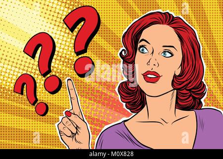 question mark pop art woman Stock Vector