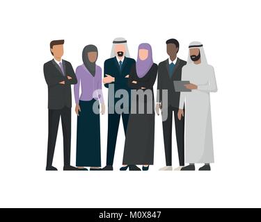 Muslim arab businesspeople standing together, international business concept Stock Vector