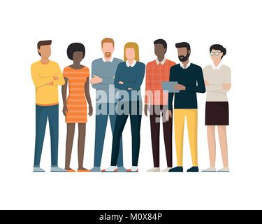Multiethnic group of people standing together, community and togetherness concept Stock Vector