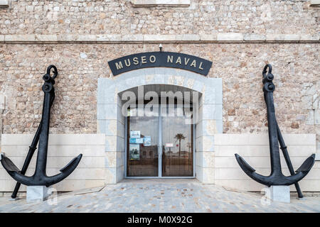 Door entrance Naval museum and two big anchors in Cartagena,Spain. Stock Photo