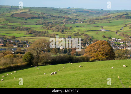 Clun, nestling in South Shropshire countryside in autumn, Shropshire, England, UK Stock Photo