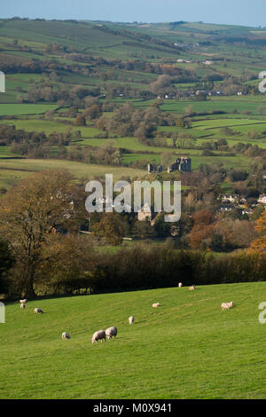 Clun, nestling in South Shropshire countryside in autumn, Shropshire, England, UK Stock Photo