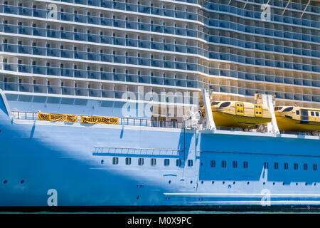 Multi-storey side of Royal Caribbean's Ovation of the Seas cruise ship with balconies. Stock Photo