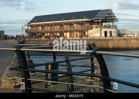 Seaham Harbour visitor area showing small shops and cafes Stock Photo