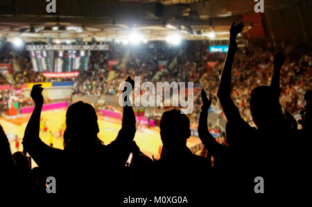 crowd cheering at basketball stadium Stock Photo