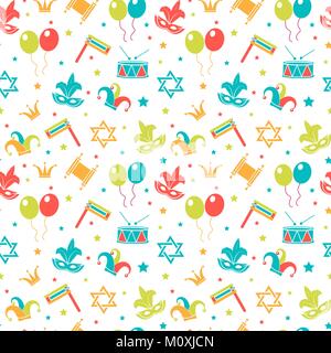 Carnival seamless pattern. Purim repetitive texture. Holiday, masquerade, festival, birthday party. Endless background, backdrop, wallpaper, paper. Vector illustration. Stock Vector