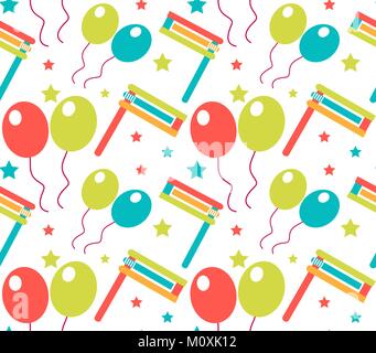 Carnival seamless pattern. Purim repetitive texture. Holiday, masquerade, festival, birthday party. Endless background, backdrop, wallpaper, paper. Vector illustration. Stock Vector