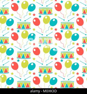 Carnival seamless pattern. Purim repetitive texture. Holiday, masquerade, festival, birthday party. Endless background, backdrop, wallpaper, paper. Vector illustration. Stock Vector