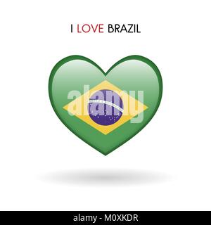 Love Brazil symbol. Flag Heart Glossy icon vector illustration isolated on gray background eps10 Stock Vector