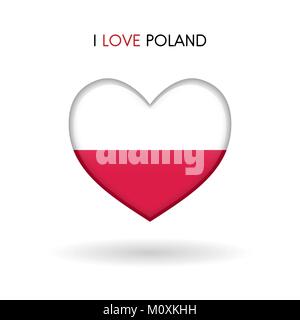 Love Poland symbol. Flag Heart Glossy icon vector illustration isolated on gray background eps10 Stock Vector