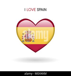 Love Spain symbol. Flag Heart Glossy icon vector illustration isolated on gray background eps10 Stock Vector