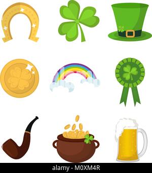 St. Patricks Day icon set design element. Traditional irish symbols in modern flat style. Isolated on white background. Vector illustration, clip art. Stock Vector