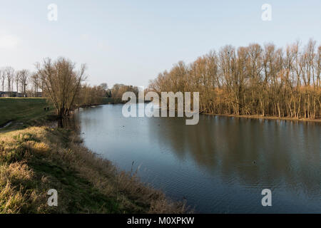 RivierPark Maasvallei, River Park Maasvallei, nature park, reserve, former gravel extraction, ponds at The Meuse, Limburg, Belgium. Stock Photo