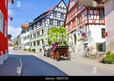 Horse-drawn carriage in Ueberlingen, lake constance, Bodensee, Germany Stock Photo