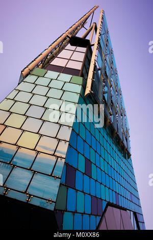 Sunset reflected in The Deep Aquarium, Kingston-upon-Hull. East riiding of Yorkshire. Stock Photo