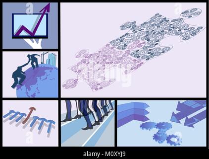 abstract business set with silhouette of people and gears Stock Vector